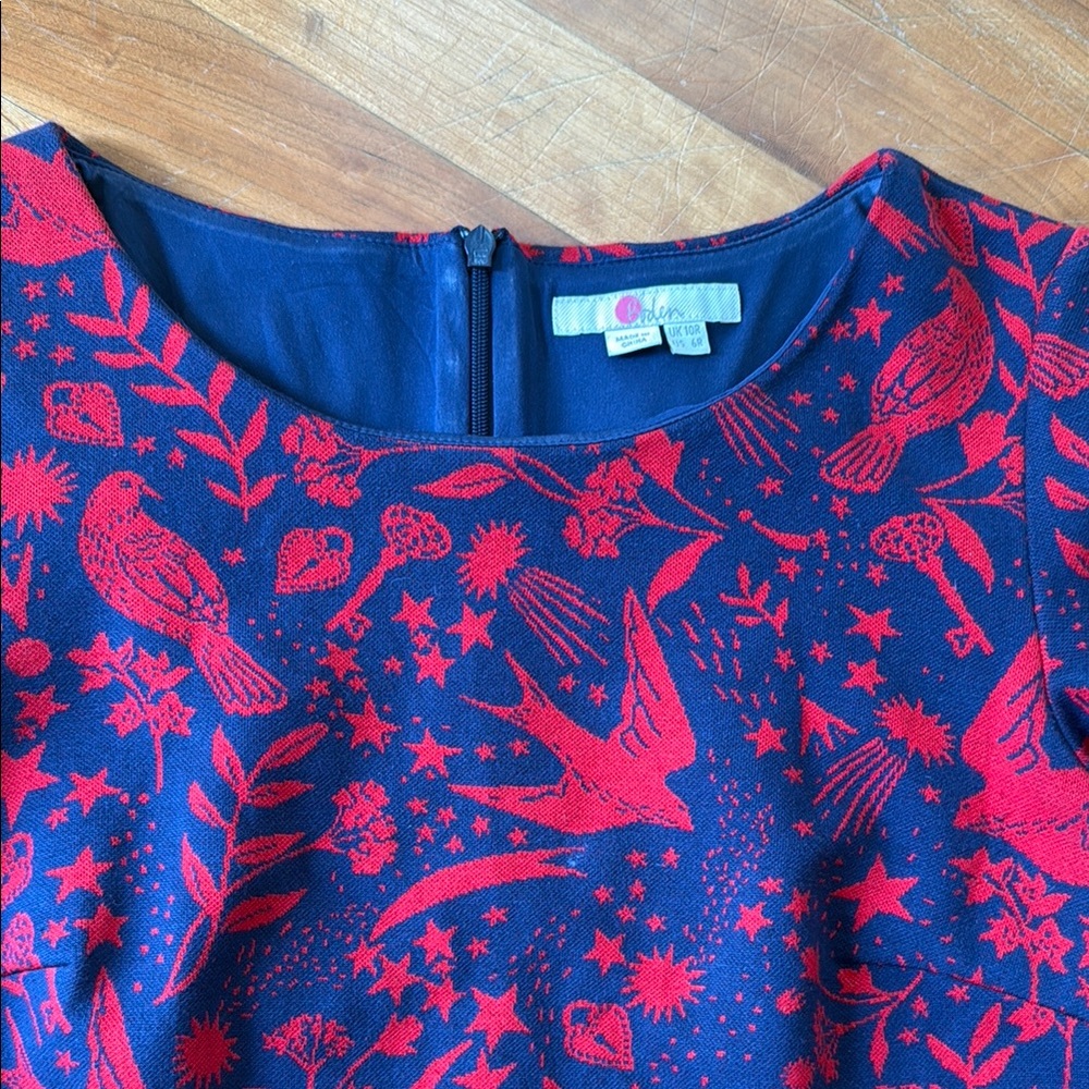 Boden Red and Blue Sheath Dress Long Sleeve Crew Neck - Picture 2 of 4